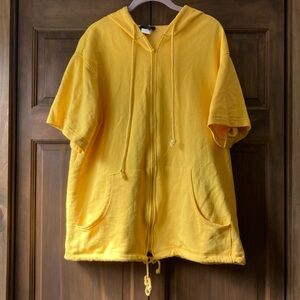 Casual RAG Yellow Short Sleeve Zip-up Hoodie 1X
